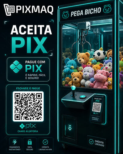 Aceita Pix máquina de pegar pelucia