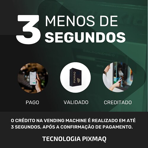 o crédito na vending machine é realizado em até  3 segundos, após a confirmação de pagamento.