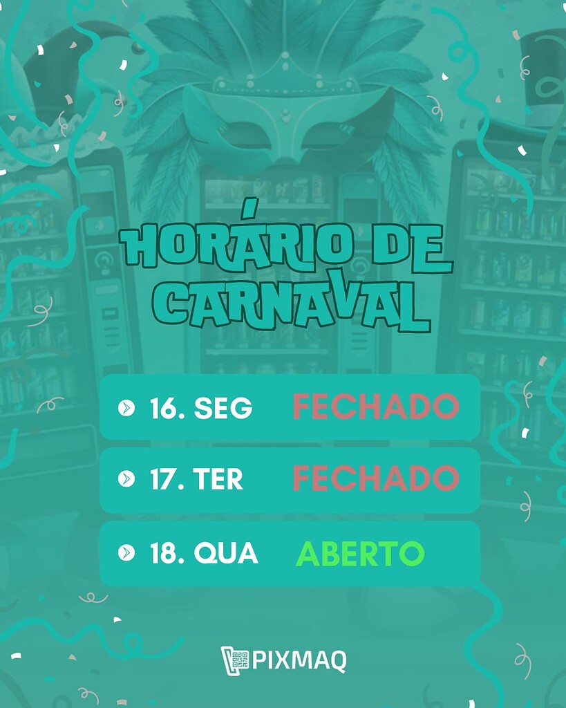 Horário de Carnaval 2026 Pixmaq
